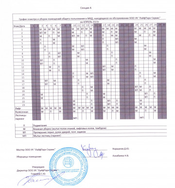 График уборки секция А апрель