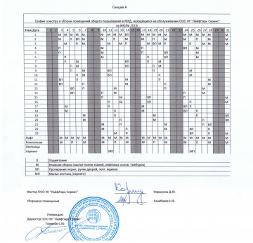 График уборки секция А июль